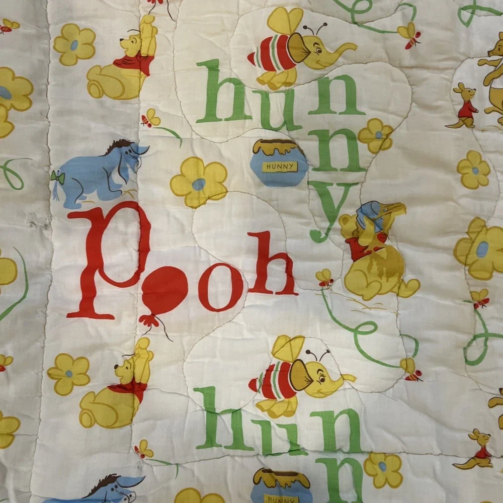 Vtg Walt Disney Productions Winnie The Pooh Baby Blanket Toddler Quilt - Damaged